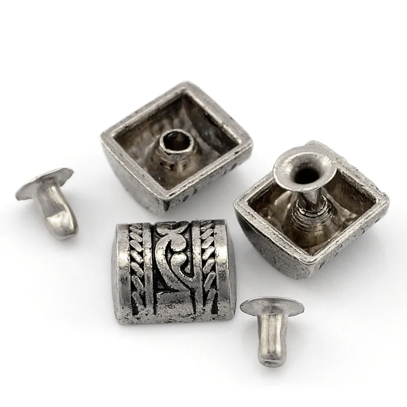 30Sets Antique Silver Tone Punk Spike Rivets Studs Spots Fit Crafts Handbags Clothes Shoes 11x10mm 6x5mm