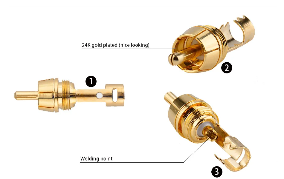 RCA Connectors 2pcs RCA Male Plug + 2pcs RCA Female Jack Socket Panel Mount Soldering Speaker Plug Jack Chassis s (1)