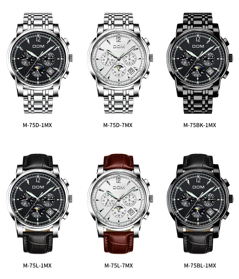 Mechanical Watches Sport DOM Watch Men Waterproof Clock Mens Brand Luxury Fashion Wristwatch Relogio Masculino M-75D-1MX