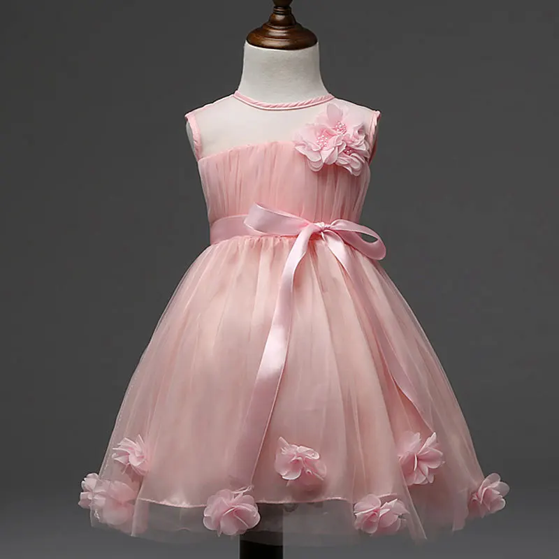 

New girls dresses for girls 1-8 years kids pink yellow sleeveless dress bow&flower girl dresses for weddings kids tutu dress 02c