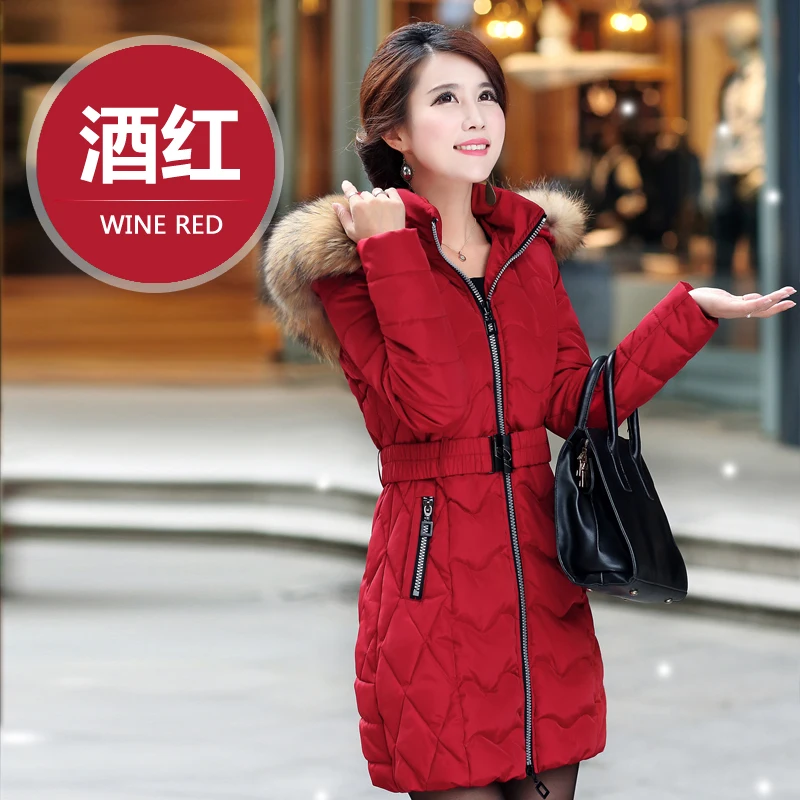 82 женская зимняя стеганая куртка больших размеров красное пальто средней длины L-5XL для 105 кг 4xl 3xl - Цвет: Красный