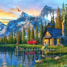 Дом у озера DIY живопись по номерам 24 цвета пигментная щетка Живопись Искусство Ручная роспись креативная Цифровая живопись маслом