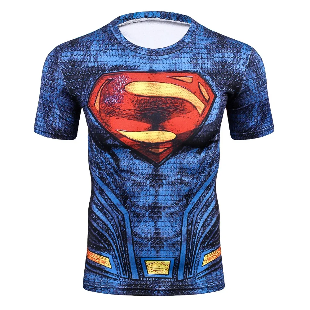 

New Hot Sale Slim Fit Marvel Captain Superman batman spiderman Print 3D Compression T shirt Men Thermal Tees Fitness Tights