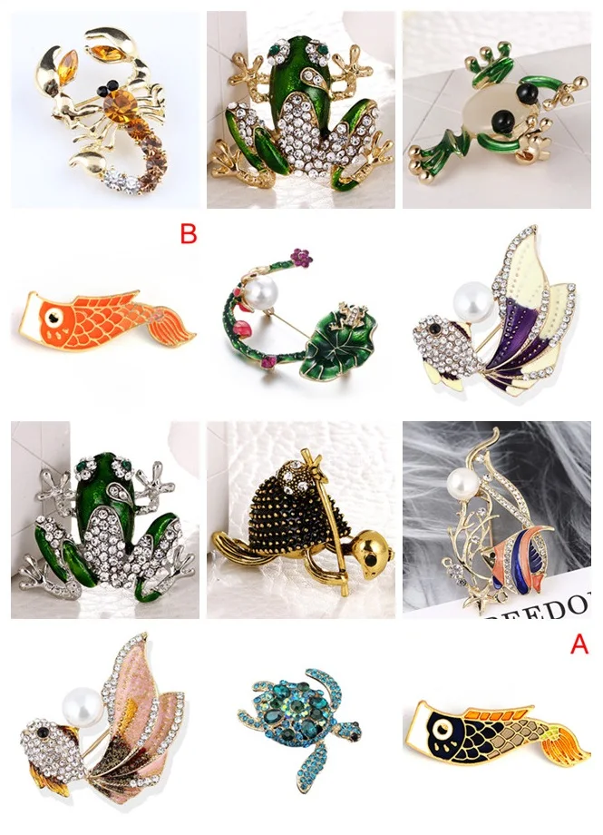 Rhinestone Fish Brooches For Women Fashion Enamel Turtle/Frog/Fish/Shrimp Brooch Pin High Quality Coat Accessories Gift 2019 New