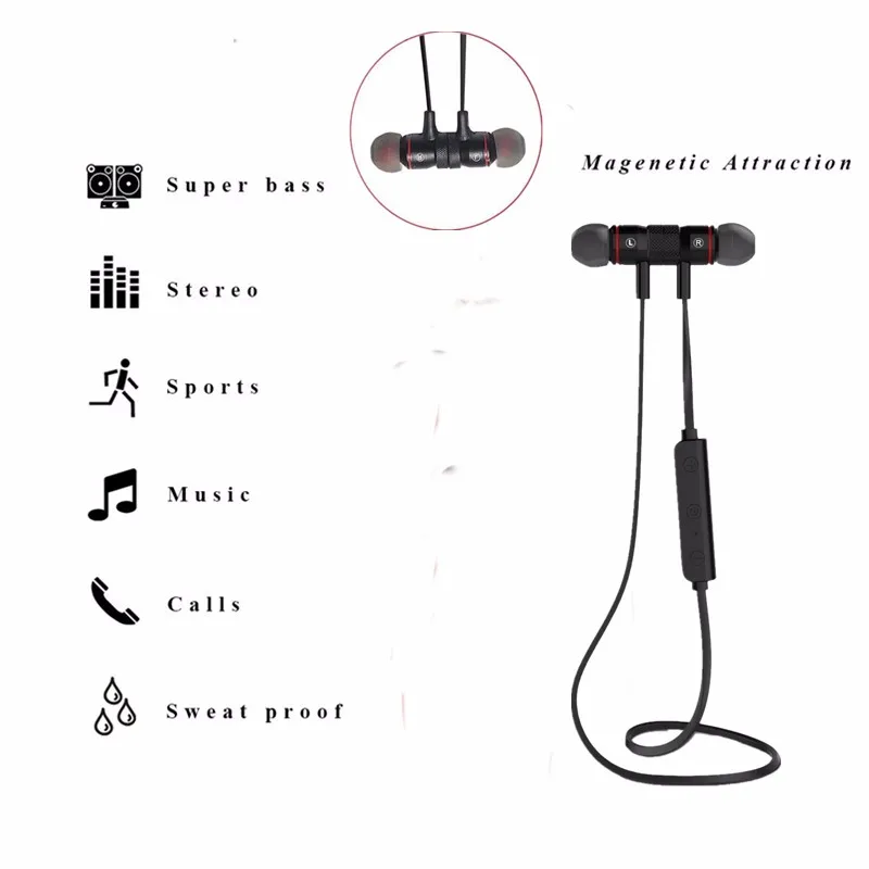 Bluetooth V4.1 Беспроводные спортивные наушники для бега, стерео наушники-вкладыши, магнитные вкладыши с микрофоном, Наушники для iphone Sumsang Xiaomi