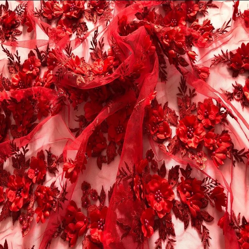 SASKIA 1 ярд Высокое качество сетки Emboirdery ткани ручной работы бисера материал шитье для вечернее платье Африканское кружево лоскутное Diy