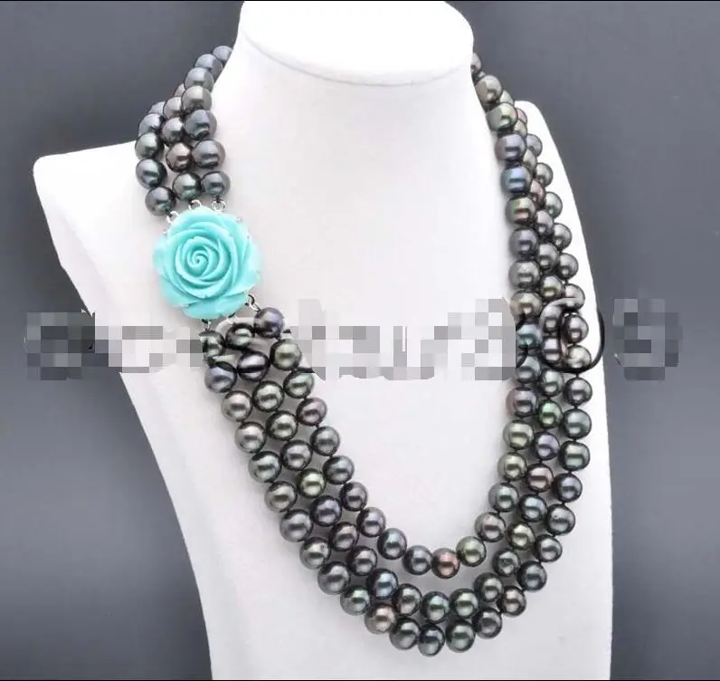 

FREE SHIPPING HOT sell new Style >>>>3row 20" 11mm Black Round Freshwater Cultured Pearl necklace