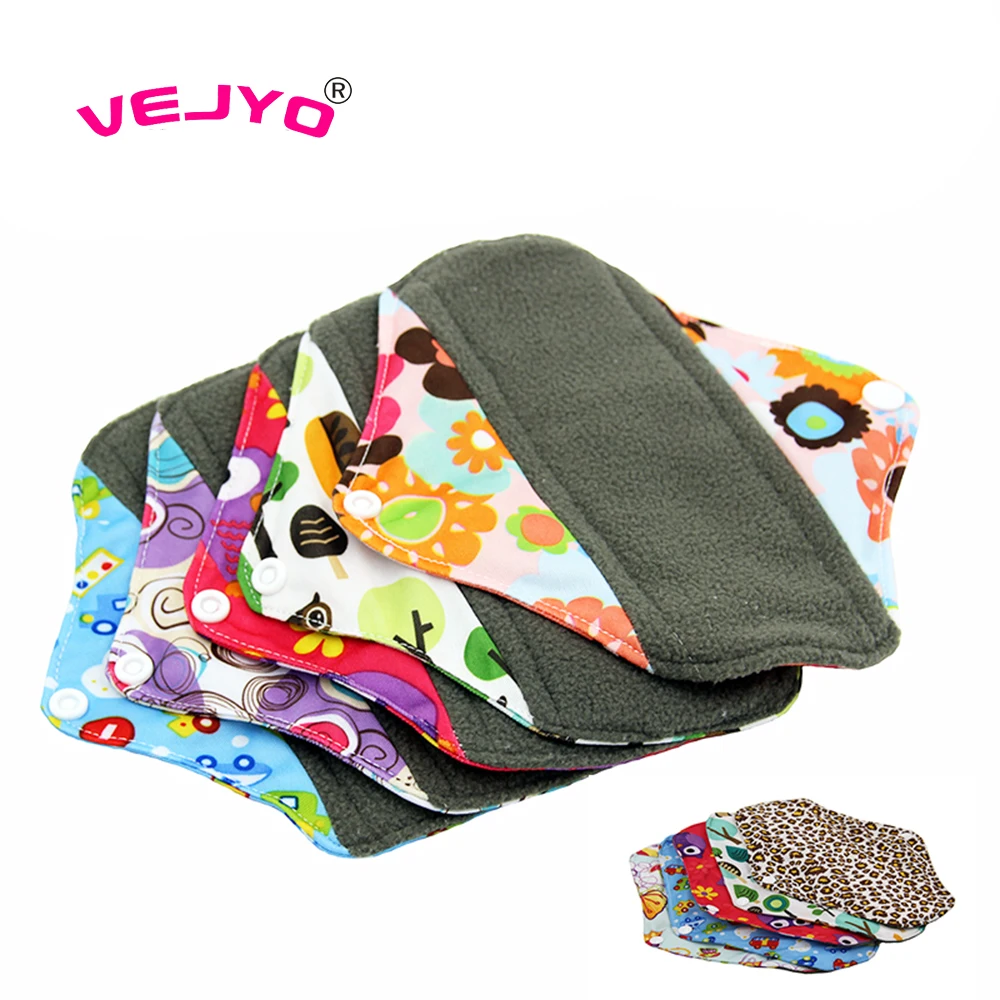 

VEJYO 20pcs/lot 10 Inches Regular Flow Charcoal Bamboo Washable Reusable Menstrual Sanitary Cloth Pads Soft Napkins for Women