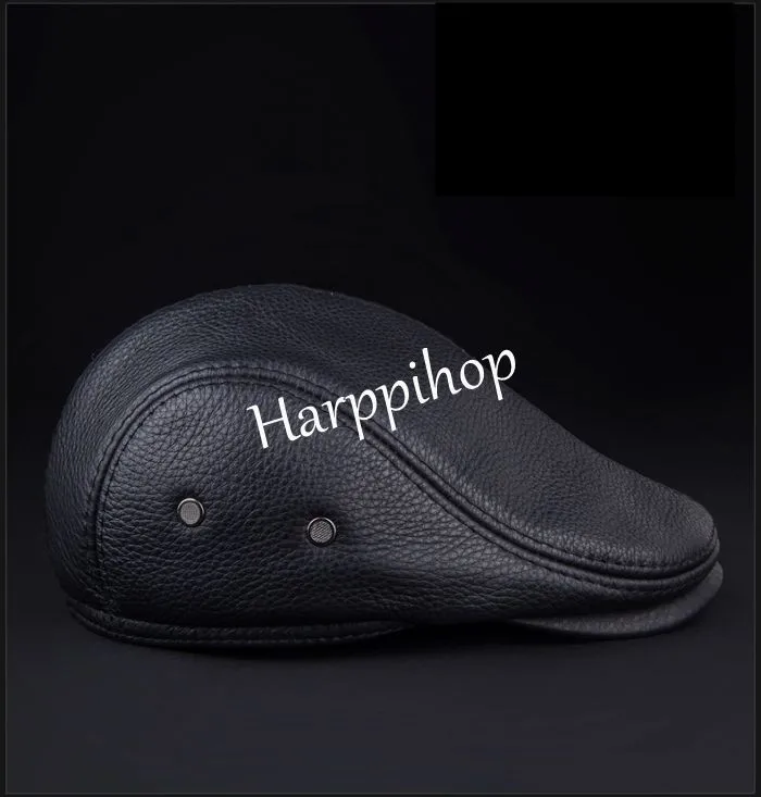 2019 New Design Men's 100% Genuine Leather  Cap brand Newsboy /Beret /Cabbie Hat/ Golf Hat winter warm hats with ears wool beret mens