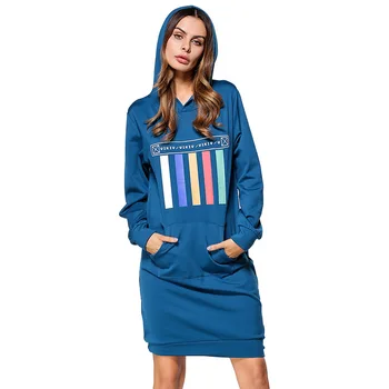 

#185310# Autumn Women Fashion casual hooded long sleeved color striped printed sweatershirts coat Camisola Encapuchado Mujers
