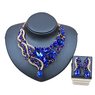 LAN дворец дешевые африканские ювелирные изделия обручальное ожерелье и серьги Свадебные украшения - Окраска металла: royal blue