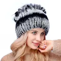 2018 fashion rex rabbit fur hat ladies autumn and winter fur hat double thick cold earmuffs knitted wool outdoor warm hat