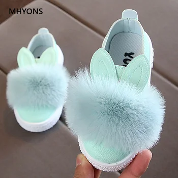 

2019 Fashion Baby Fur Shoes Girls Rabbit Ears Furry Princess Shoes Fur Kids Sneaker Girls Cute Bunny Soft Anti-slip Single Shoes