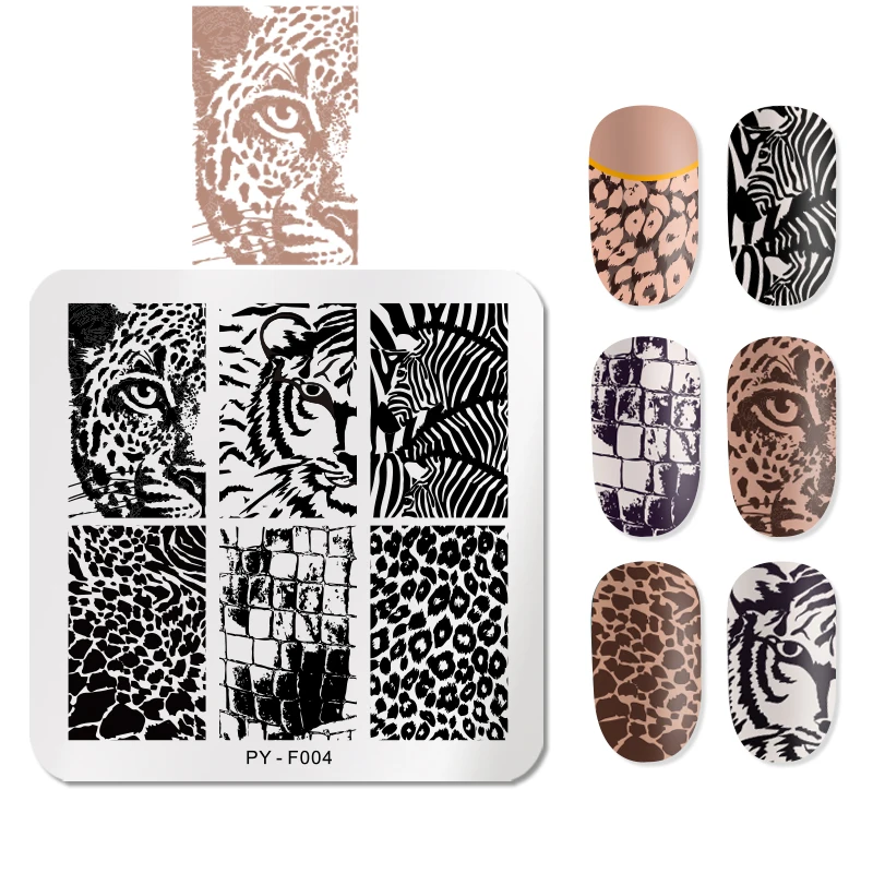 

PICT YOU 6cm * 6cm Square Leopard Nail Stamping Plates Animal Patterns Stencil Tools Stainless Steel Nail Art Stamp Design