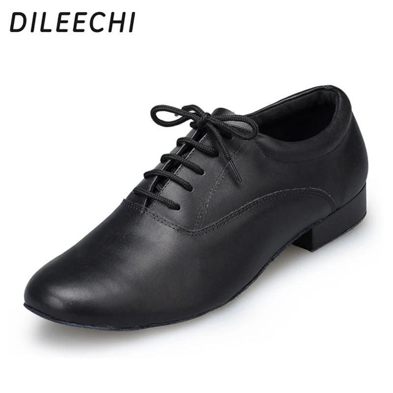 

DILEECHI men's modern Dance Shoes Genuine Leather Sole Shoes Ballroom Dance Shoes Salsa Shoes For Men Jazz black Low Heel 2.5cm