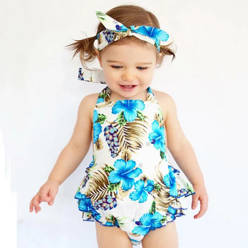 New 2018 Summer Baby Girl Clothes Blue Flowers Newborn Baby Girl
