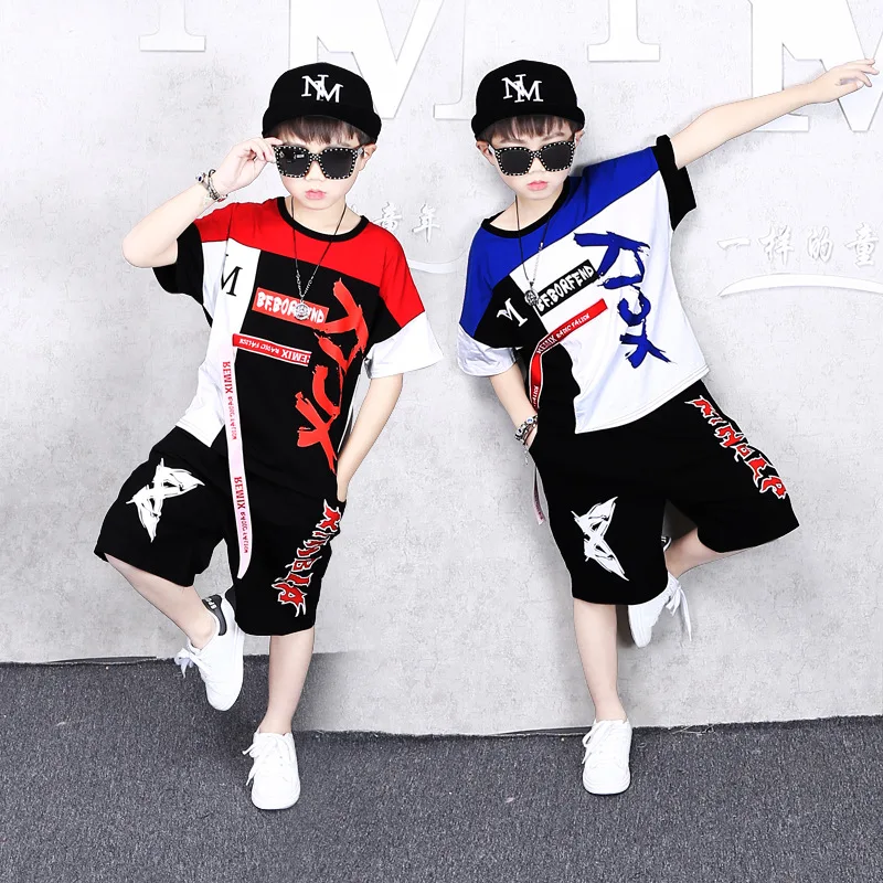 Спортивные костюмы комплекты летней одежды для мальчиков подростков футболка с