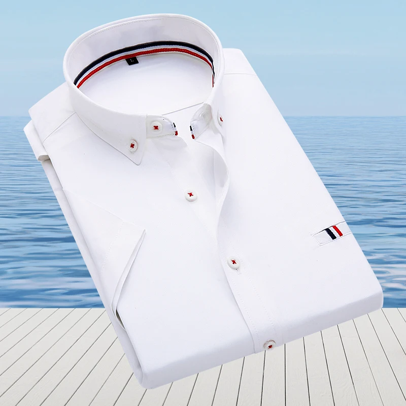 

2019 Summer Men's Casual Shirts Thin Polyester Solid color Casual shirt Slim Brand Fashion Business formal shirt Male CS01