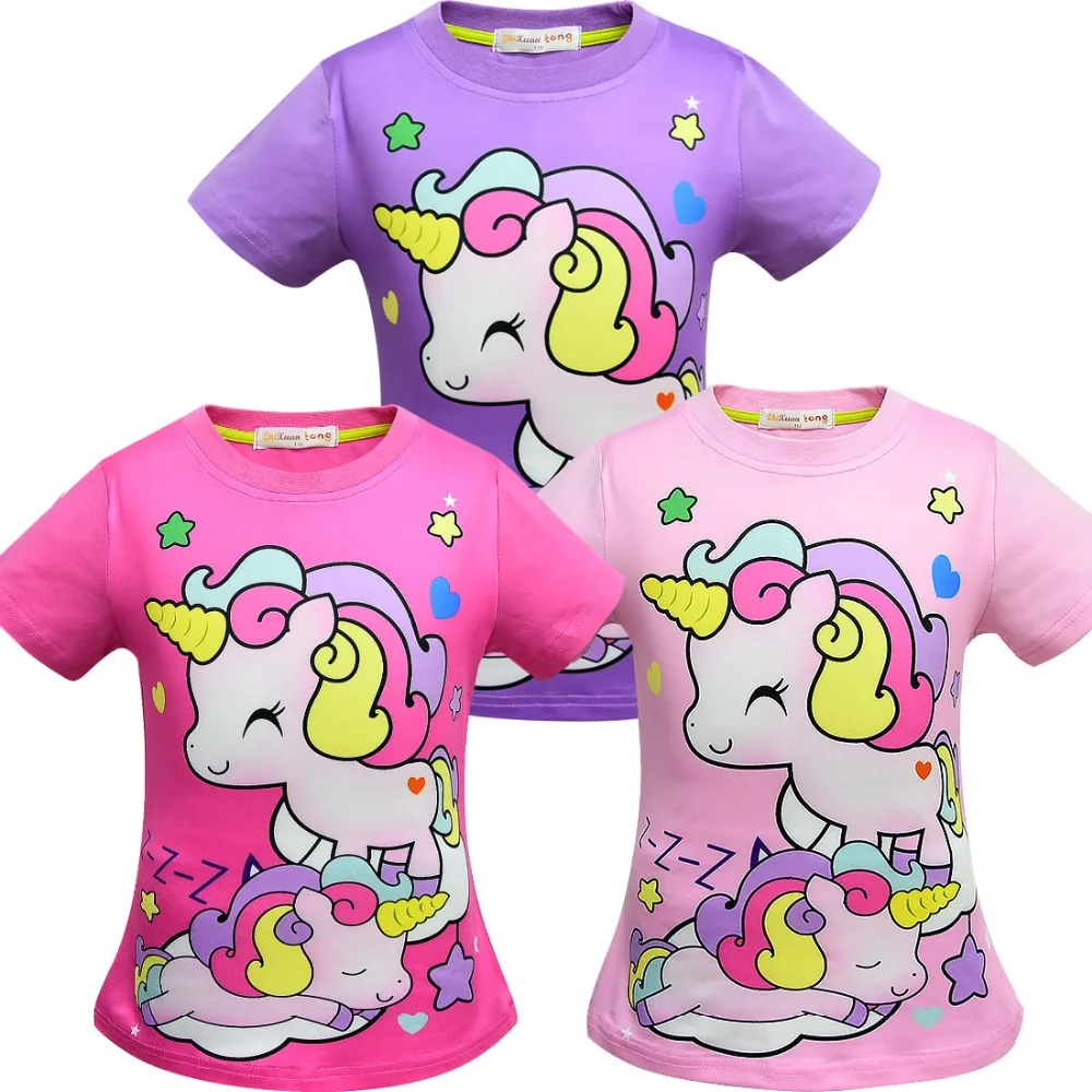 Camisa Infantil/футболка с единорогом; Femme; детская одежда для дня рождения; Camiseta Unicornio; топы для малышей; летняя детская одежда