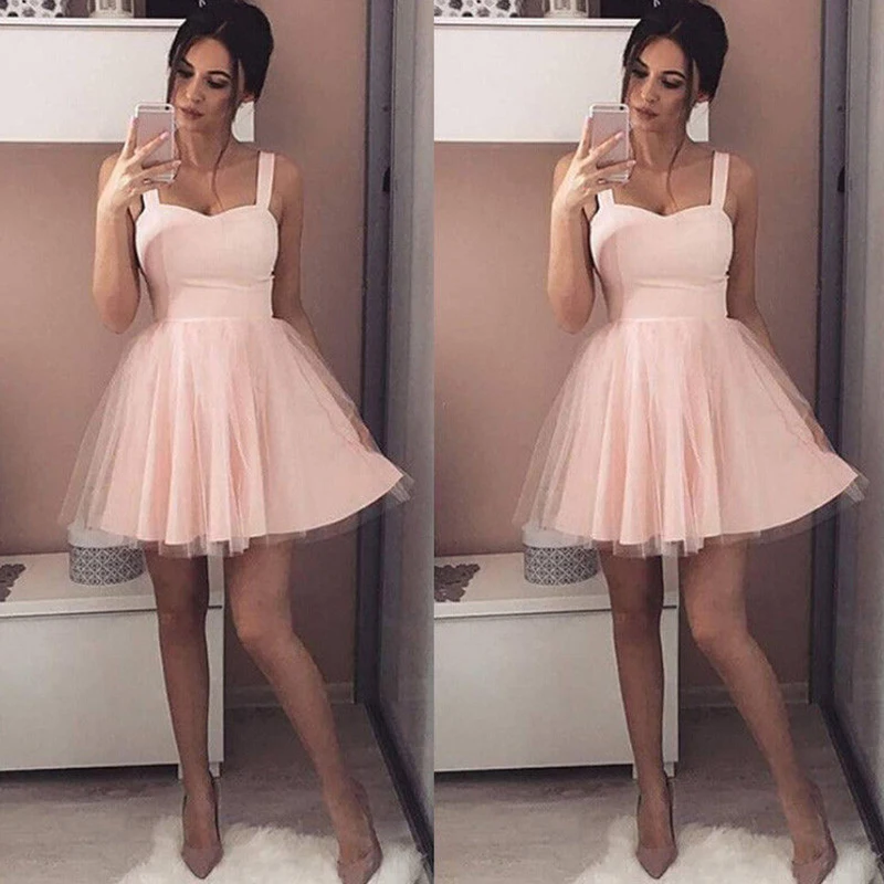

Dress Women Formal Short Lace Tulle Party sexy cute pink Dress solid sleeveless Slim soft touch dresses summer Dress