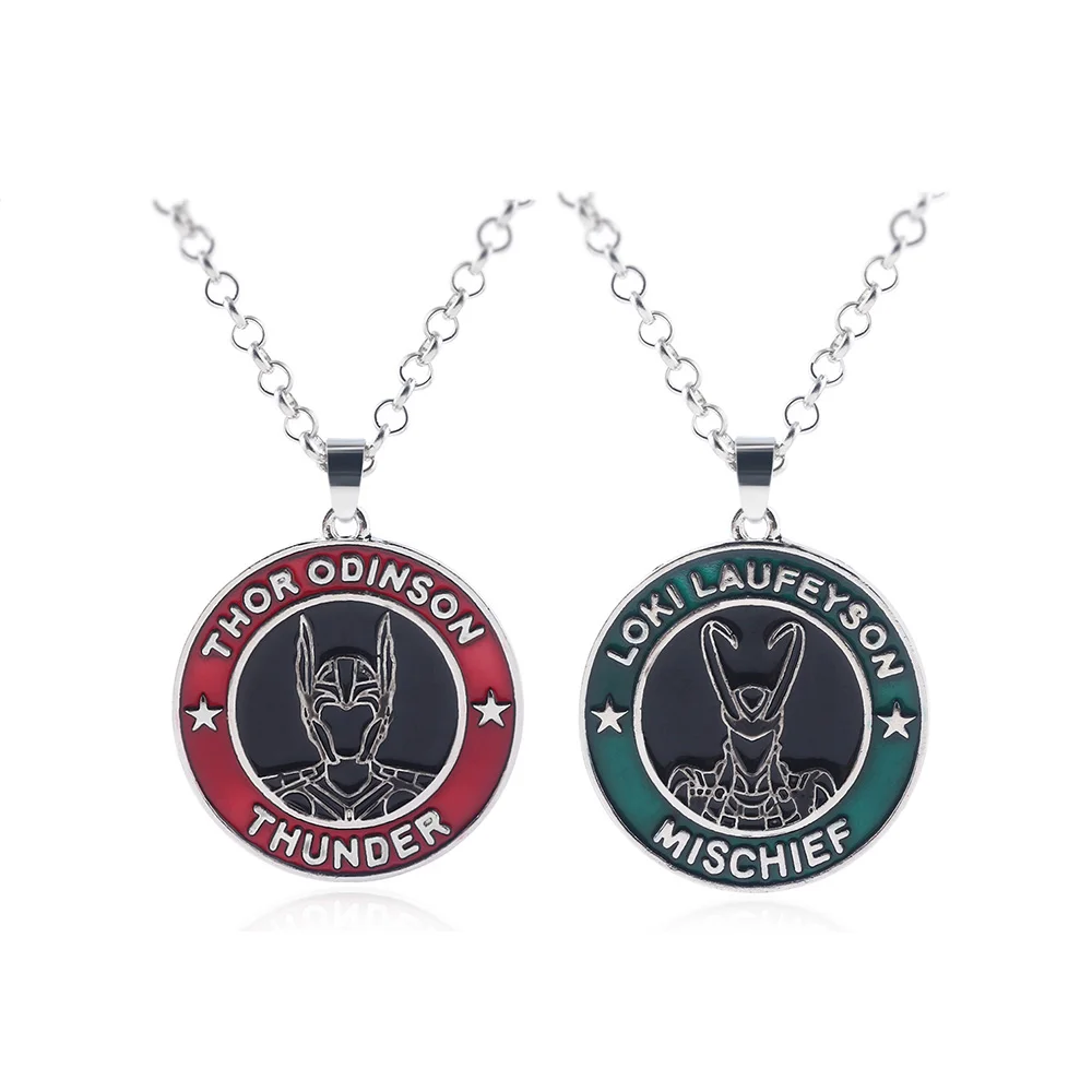 

Avengers Thor Odinson Figure Necklace Marvel Thor Hammer Weapon Captain America Shield Metal Pendant Women Women Movie Jewelry