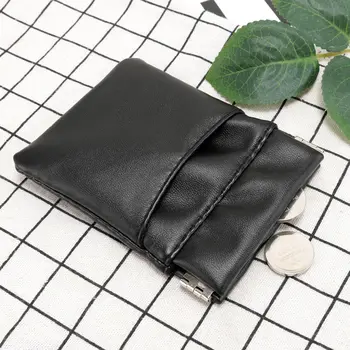 

1PC Black Solid PU Leather Coin Purse Women Men Small Mini Short Wallet Bags Change Little Key Card Holder Black Business