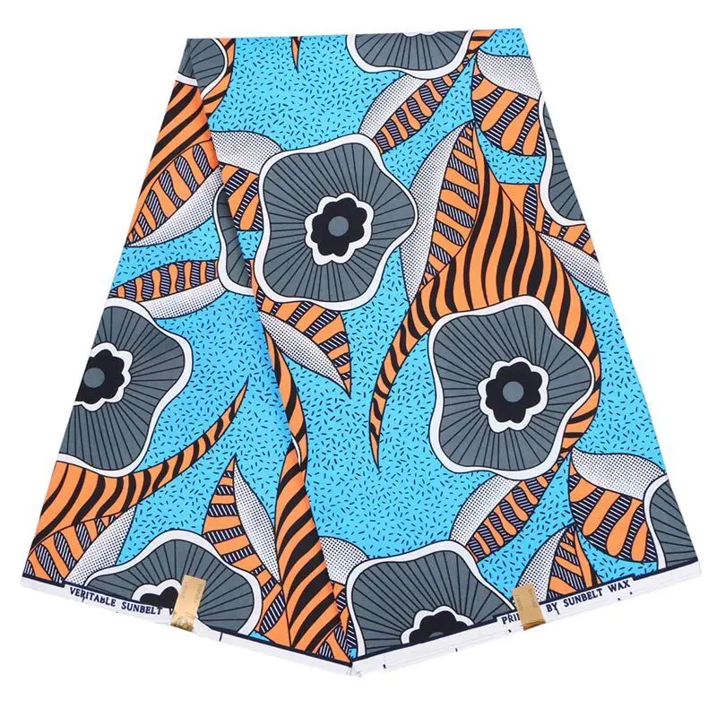 Синий цветочный Африканский батик ткань модный дизайн 6 ярдов Воск Ткань Нигерия воск печать ткань, Африканский воск печати полный хлопок