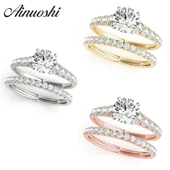 

AINUOSHI 925 Sterling Silver Women Rings White Gold Yellow Gold Rose Gold Color Round Cut 1CT Ring Set Engagement Silver Jewelry