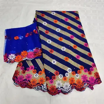 

swiss voile lace in switzerland tissu royal blue latest african laces 2019 high quality cotton fabric 5+2yard-LY30