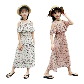 

Summer Beach Girls Wedding Long Bohemian Casual Sleeveless Dresses Printed Fashion Children's Rainbow Dress Kids Sundress