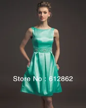Neue Ankunft Sleeveless Perlen Taille Kurze Satin Abendkleid Grün Cocktailkleid