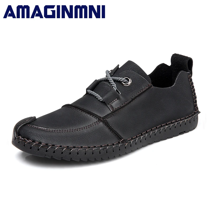 

AMAGINMNI Fashion Trends Retro England Style Leather Shoes Men 2018 Breathable Flats Casual Men Leather Shoes Big Size 38-46
