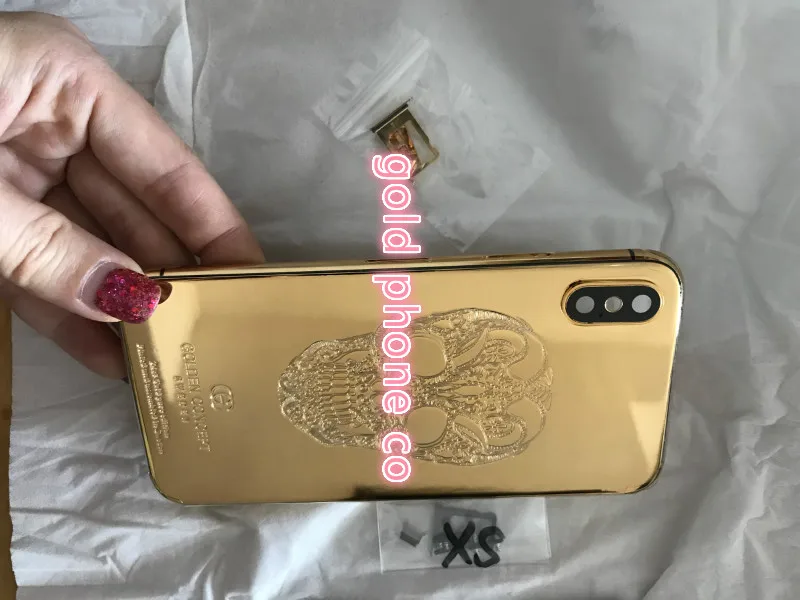 Для iphone X xs max 8mu настоящий позолоченный корпус, Золотая Роскошная золотая Замена задней панели с дизайном черепа горячая распродажа