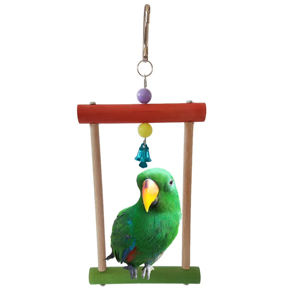 

Wood Parrot Stand Bird Standing Toy With Bell Play Toys Claws Grinding Bar Squirrel Funny Chain Swing Toy Pet Bird Supplies