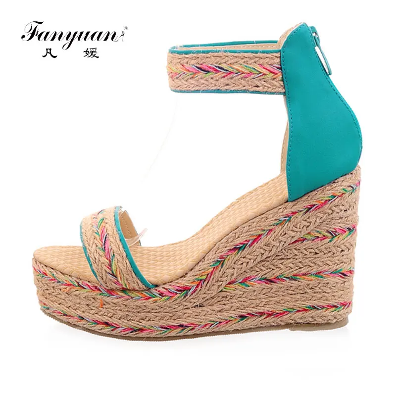 

Fanyuan Summer Wedges Shoes Women Peep Toe Ladies Wedges Sandals High Heel Platform Colorful Summer Vacation Bohemia Shoes Women