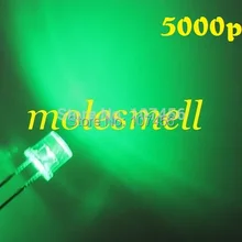 5000 шт 5 мм плоский зеленый светодиодный(3000mcd) 5 мм прозрачный зеленый светодиодный 5 мм Большой/широкоугольный зеленый светодиодный 5 мм плоский светодиодный