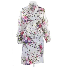 Пикантные белые плюс Размеры невесты Свадебный халат платье Для женщин Элегантный принт сатиновое ночное белье кимоно с цветочным принтом банный халат, пижама M41