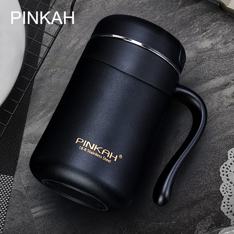 

PINKAH Original Personal Office Coffee Mug with Handle Lid Vacuum Flask Stainless Steel Tumbler Termos Thermos 350ML Termo Cup