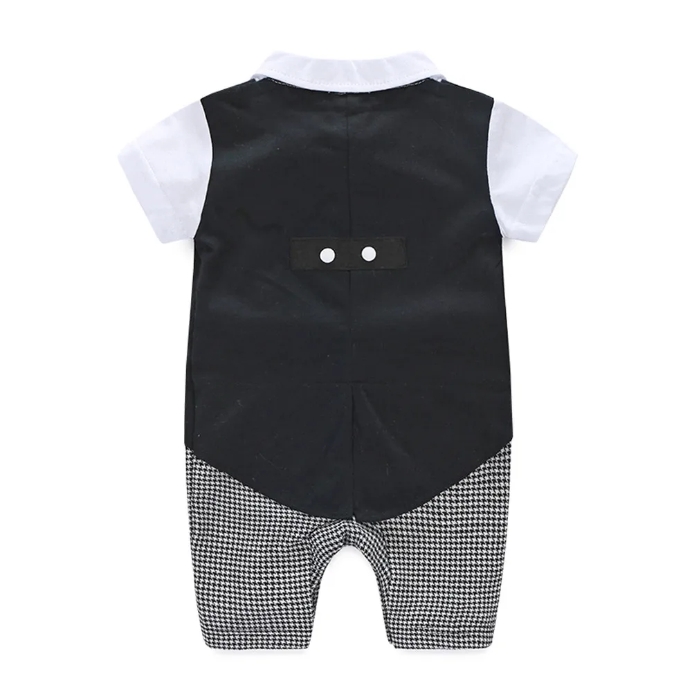 Boys Clothing Children Summer Boys Clothes Gentleman Bowtie Plaid Swallowtail Romper Jumpsuit Outfits Conjunto Infantil 2019