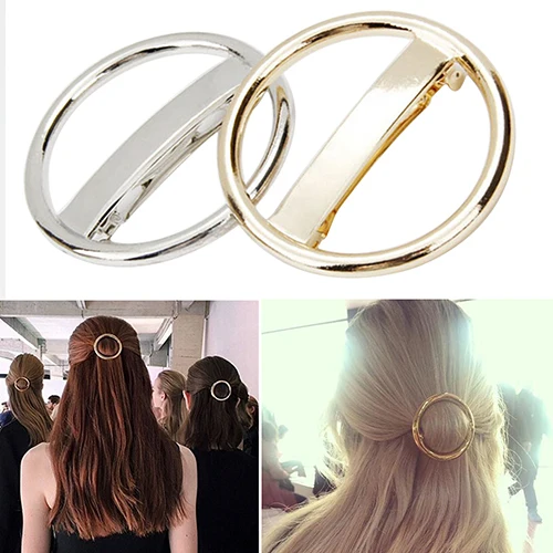 Fashion Women's Hairpin Punk Circle Golden Silver Alloy Round Hair Clip Clamp Headwear