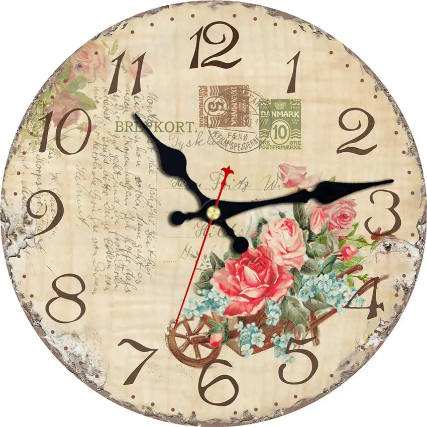 WONZOM Кухня Вино современный стиль деревянные картонные часы, цветы круглые Настенные часы для домашнего декора гостиной не тикающий звук - Цвет: Flower Wall Clock 7