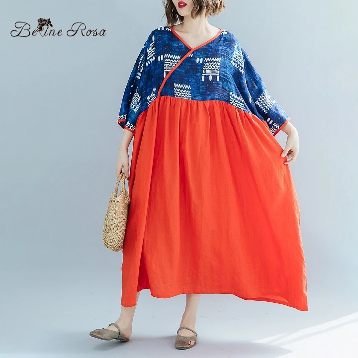 BelineRosa Ретро корейский стиль Большие размеры s платья Женский в национальном стиле Высокая талия Большой размер платье женское YLFS0004