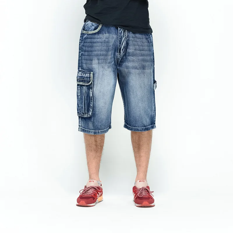 

2018 Classic Mens Cargo Denim Shorts Hip Hop Multi Pockets Baggy Jeans Shorts Plus Size 42 44 46,059-1