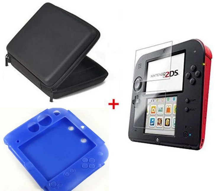 

Silicone case+Protect Clear Touch Film Screen Guard+Black EVA Protector Hard Travel Carry Case Pouch bag for nintend 2DS 3 in 1