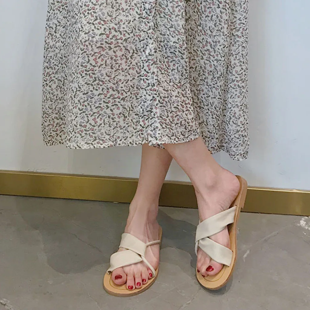 

JAYCOSIN Fashion Slippers 2019 Women Summer Slippers Solid Fashion Open-Toe Sandals Flat-Botomed Beach Slippers Shoes APR11