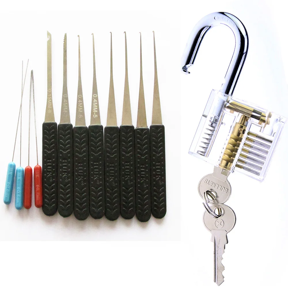 

Free Shipping Locksmith Tools with Practice Transparent Lock ,10pcs Broken Key Remove Tools