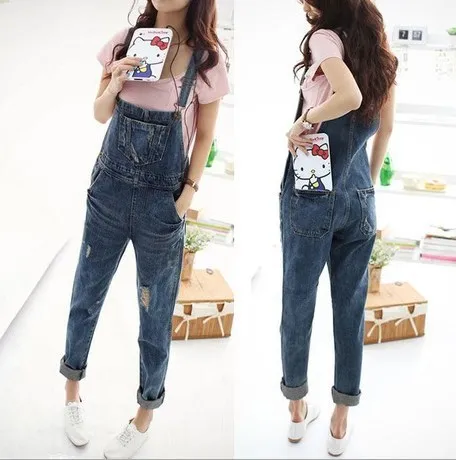 

Female Long Denim Overalls One Piece Jumpsuit Salopette Jeans Women