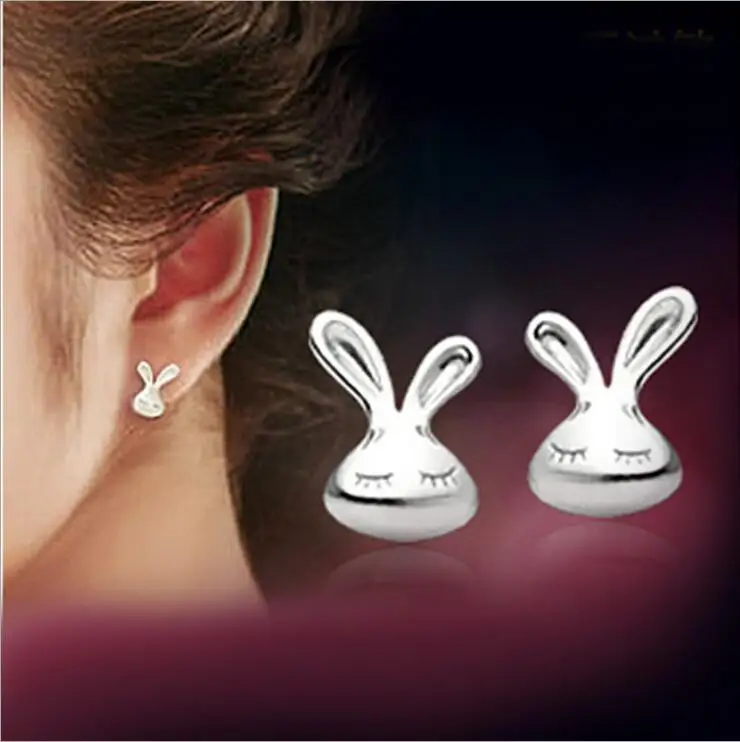 

2017 promotion high quality fashion cute rabbit 925 sterling silver ladies`stud earrings jewelry gift drop shipping wholesale