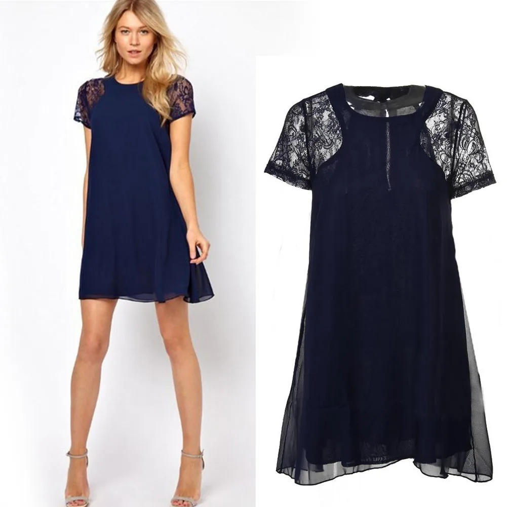 navy lace swing dress