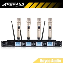 Профессиональный УВЧ 4-канальный беспроводной микрофон с 4x100 канала ручной микрофон для караоке сцены используется 19"